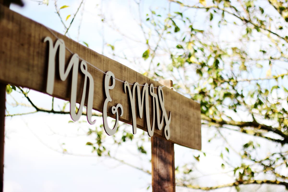Bespoke handcrafted wooden event signage with natural greenery
