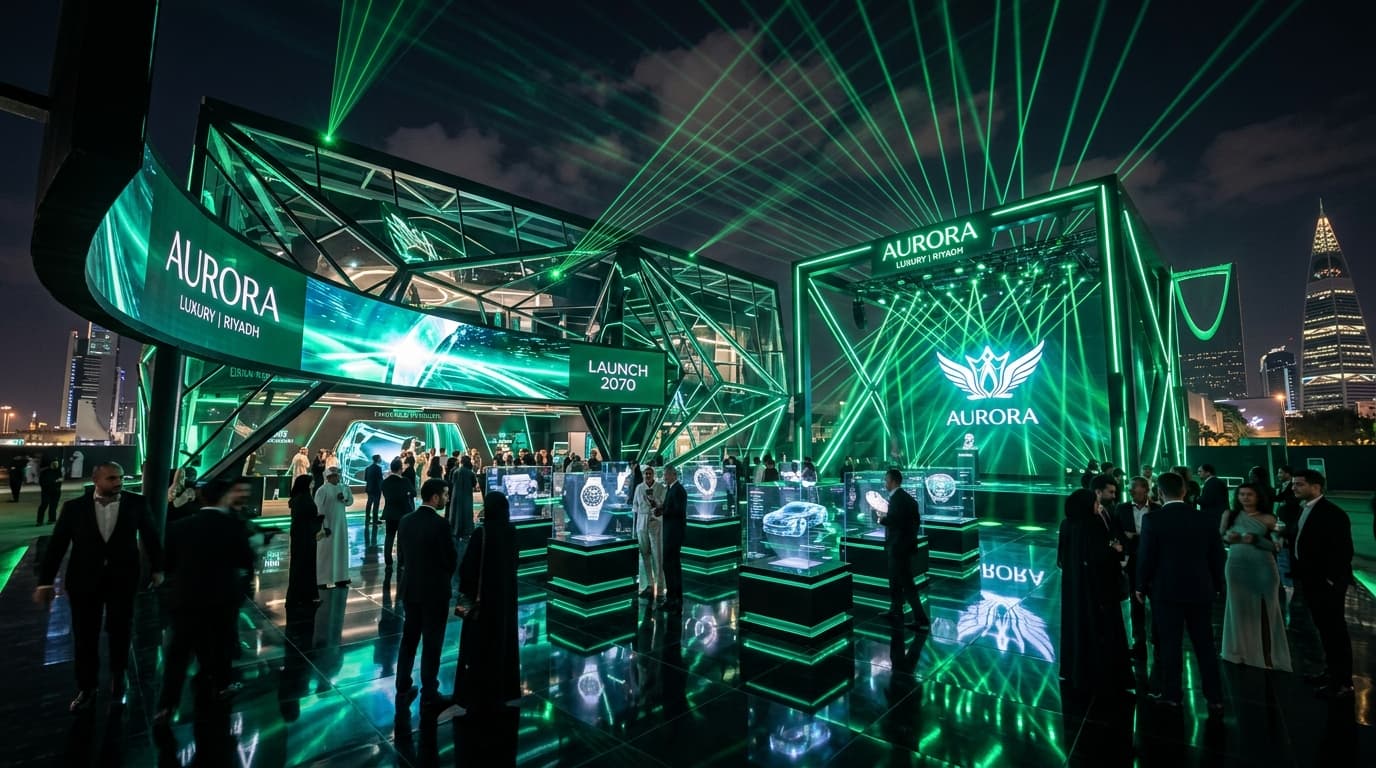 Product launch event with stage lighting in Saudi Arabia