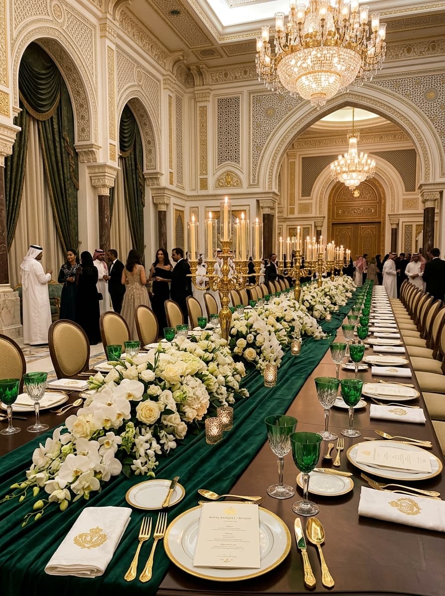 Conference hall set up for a summit in Saudi Arabia